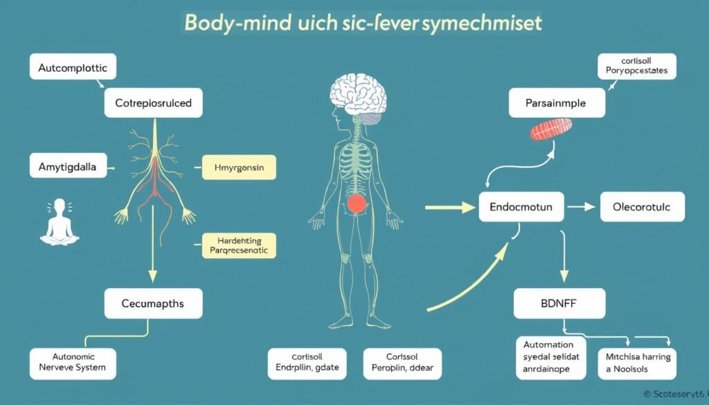 Diagram mekanisme sinergi tubuh-pikiran dalam latihan ringan diselingi meditasi Diagram mekanisme sinergi tubuh-pikiran dalam latihan ringan diselingi meditasi