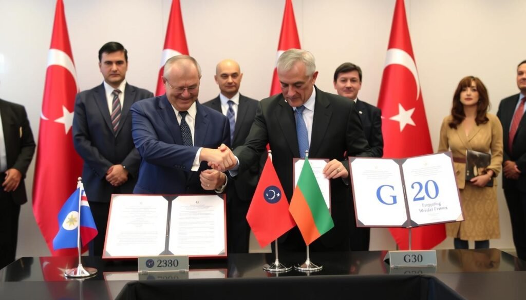 Penandatanganan perjanjian perdagangan Turki dengan salah satu negara G20 Penandatanganan perjanjian perdagangan Turki dengan salah satu negara G20