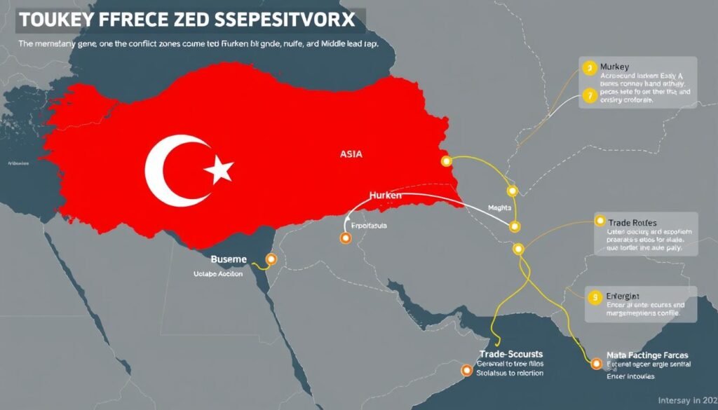 Peta geopolitik menunjukkan posisi strategis Turki di antara berbagai zona konflik Peta geopolitik menunjukkan posisi strategis Turki di antara berbagai zona konflik