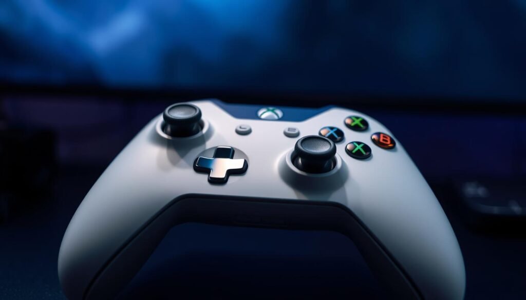A close-up view of a pair of Xbox controller hall effect sticks, showcasing their sleek design and advanced technology. In the foreground, the sticks are positioned prominently, highlighting their smooth surfaces and intricate internal components. The middle ground features a modern gaming setup with an Xbox controller in soft focus, emphasizing the sticks as the central subject. The background is a subtle, blurred gradient of dark colors, creating a techy atmosphere. Soft, diffused lighting enhances the details of the sticks, casting gentle shadows that add depth. Capture a realistic and dynamic composition that radiates the spirit of gaming innovation, inviting viewers to explore affordable alternatives.